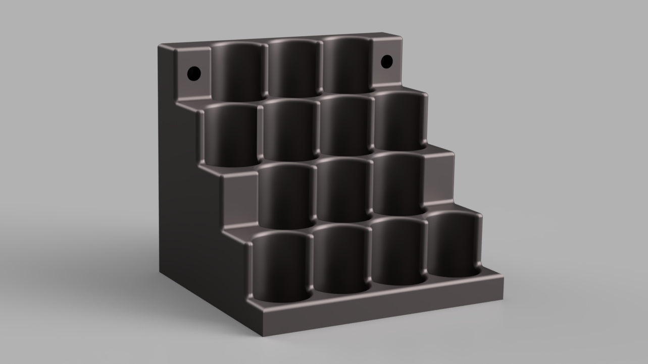 3D Print file - Storage for 250ml bottles. 14 spaces for 50mm dia 170mm tall bottles.