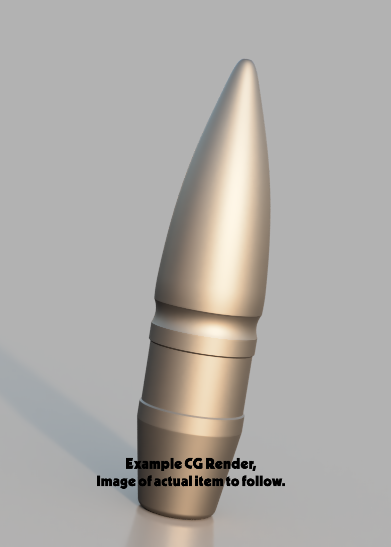 Metallic cylindrical object on a gray background with text indicating a CG render.