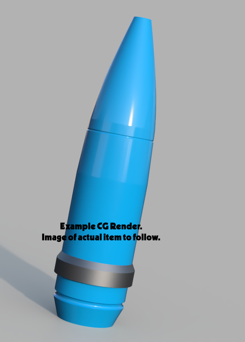 Blue cylindrical object with a gray band on a gray background