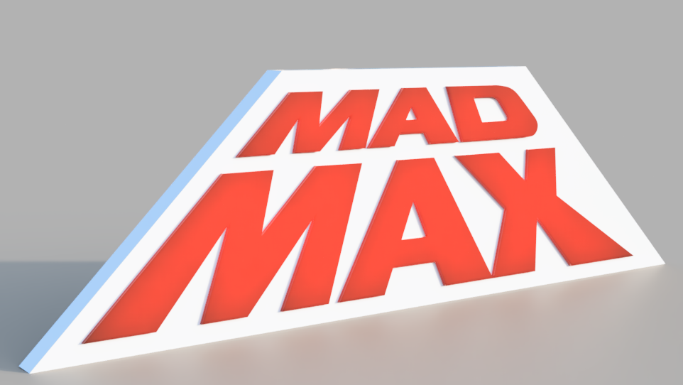 Triangular 'MAD MAX' sign on a white background
