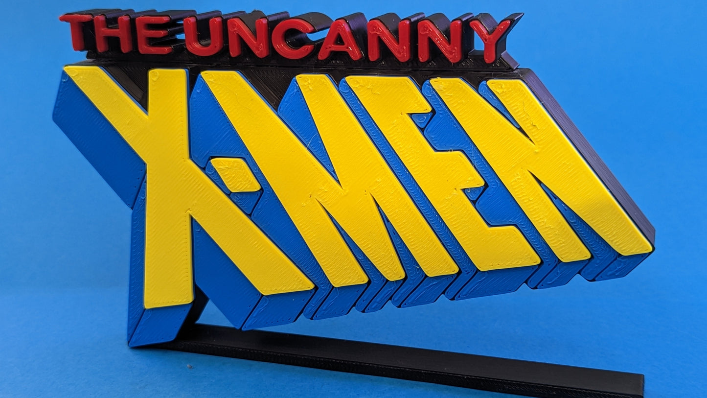3D logo of 'The Uncanny X-Men' on a blue background