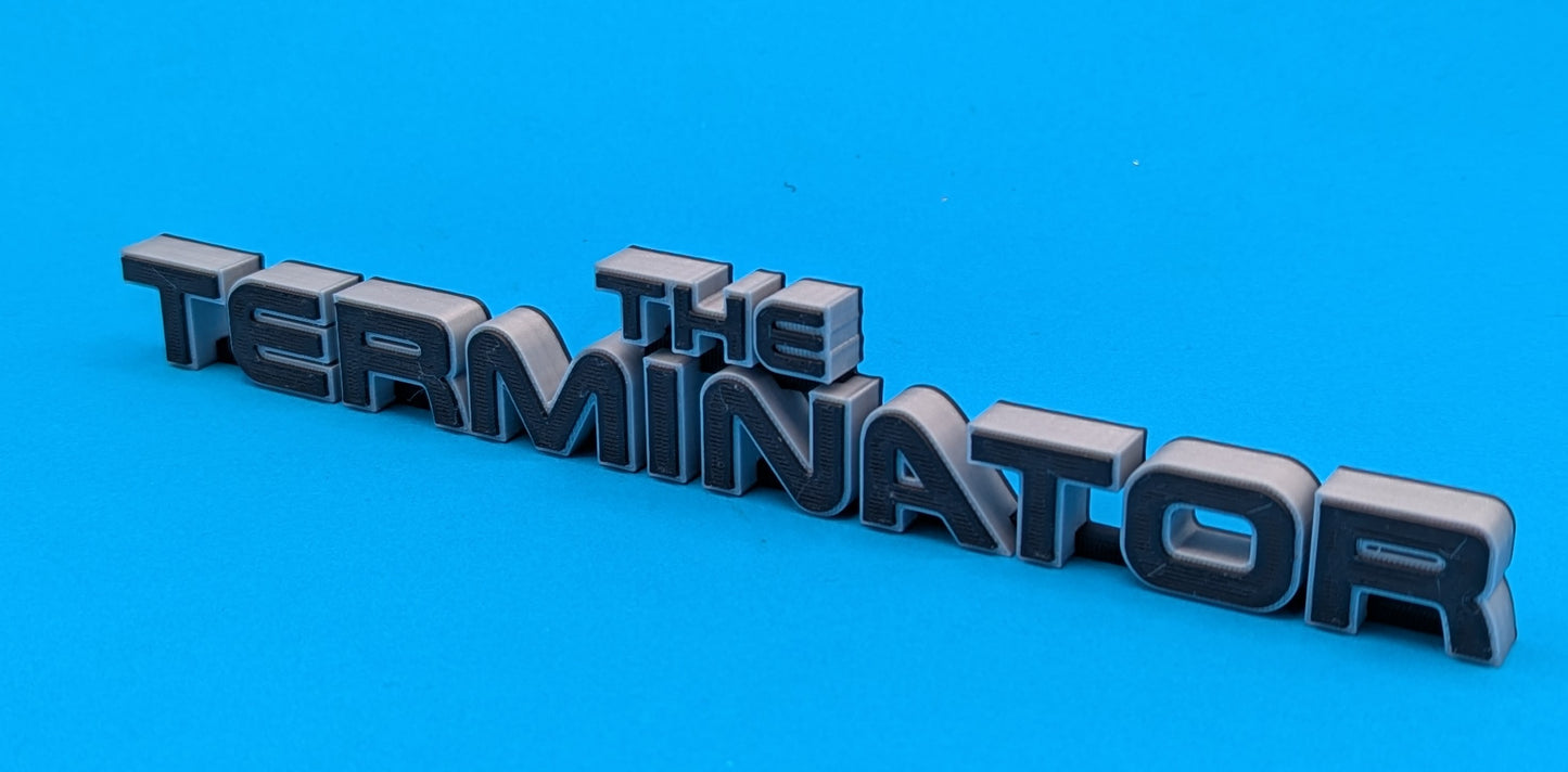 3D text 'The Terminator' on a blue background