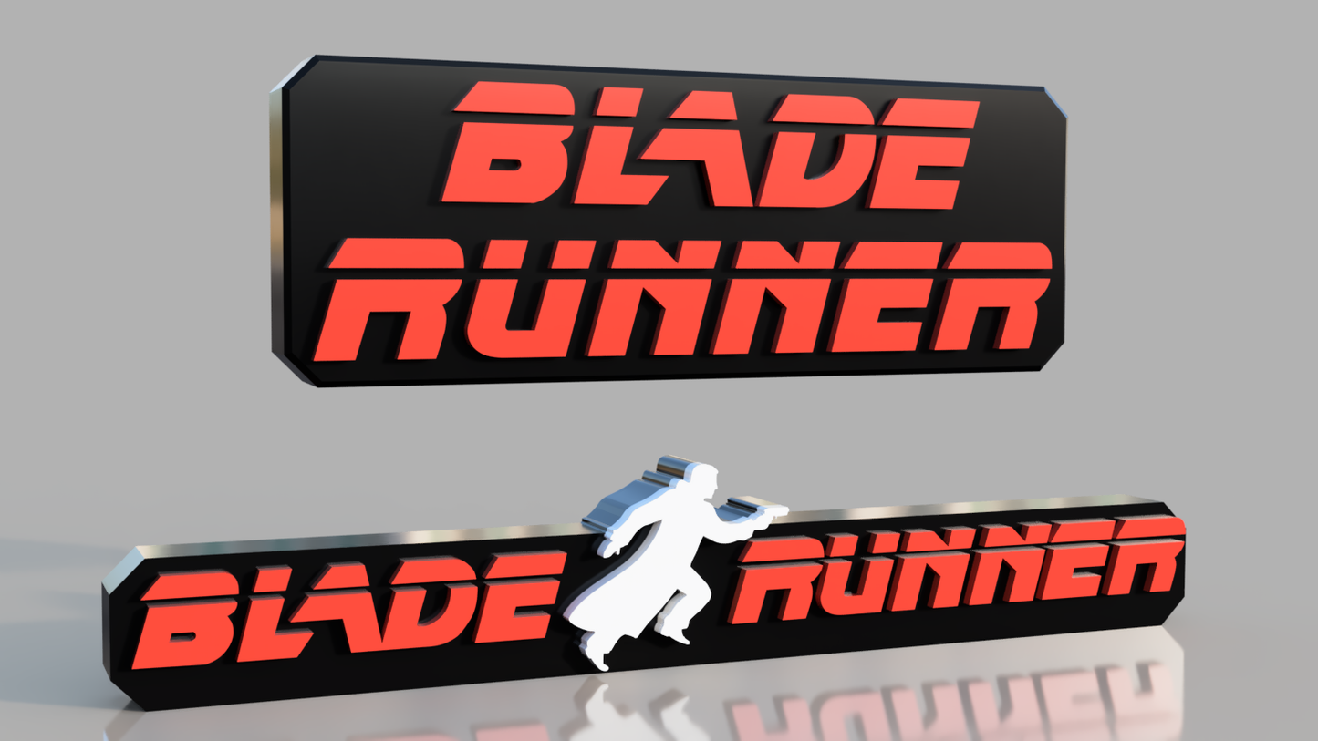 Two 'Blade Runner' themed license plate designs on a gray background