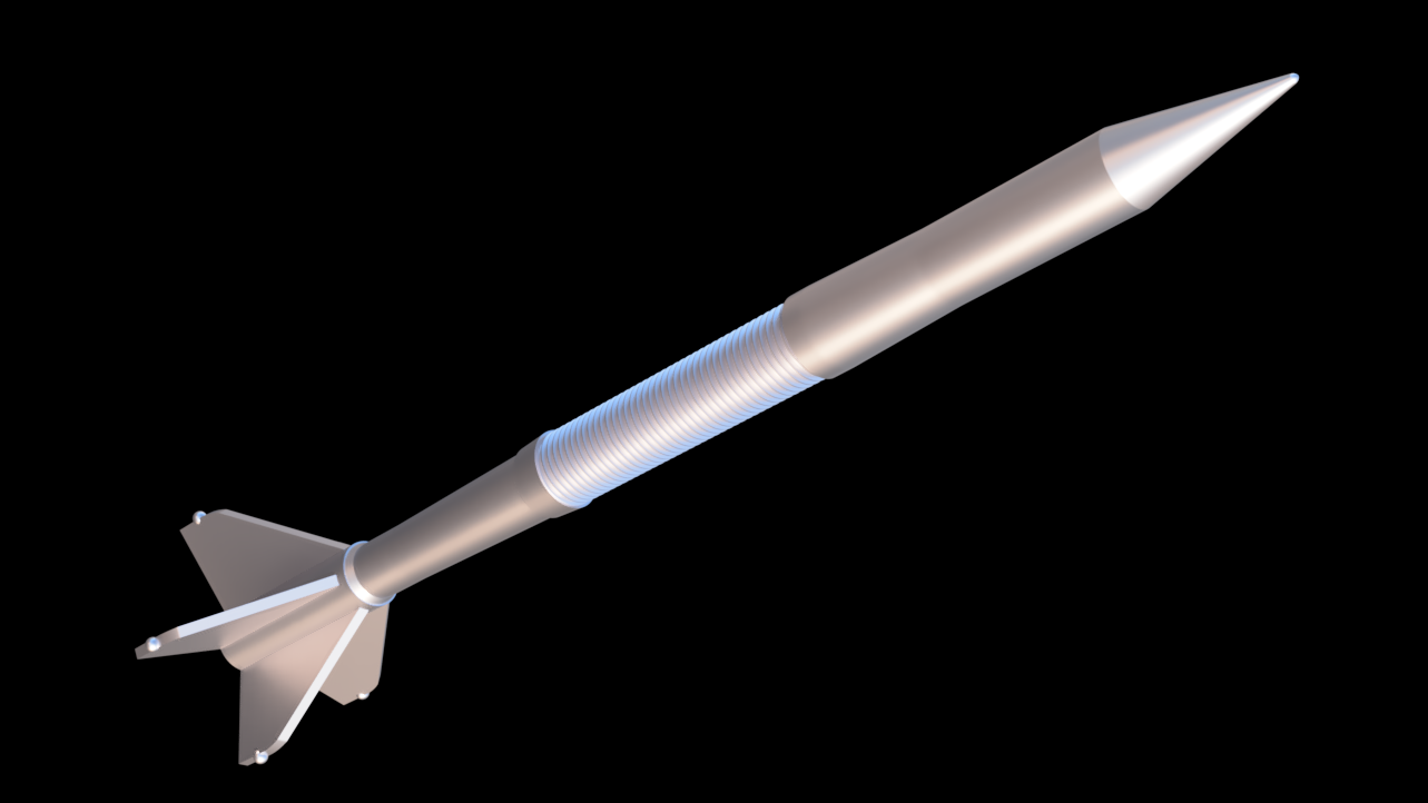 Model rocket 3bm-42 mango on a black background