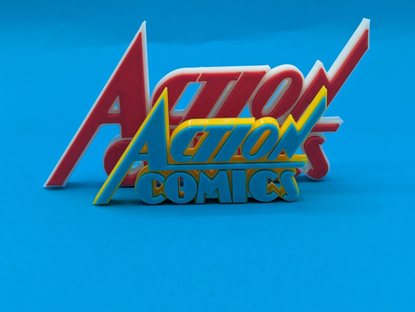 Action comics - 3D printed logo for desk or wall mount. 250mm wide