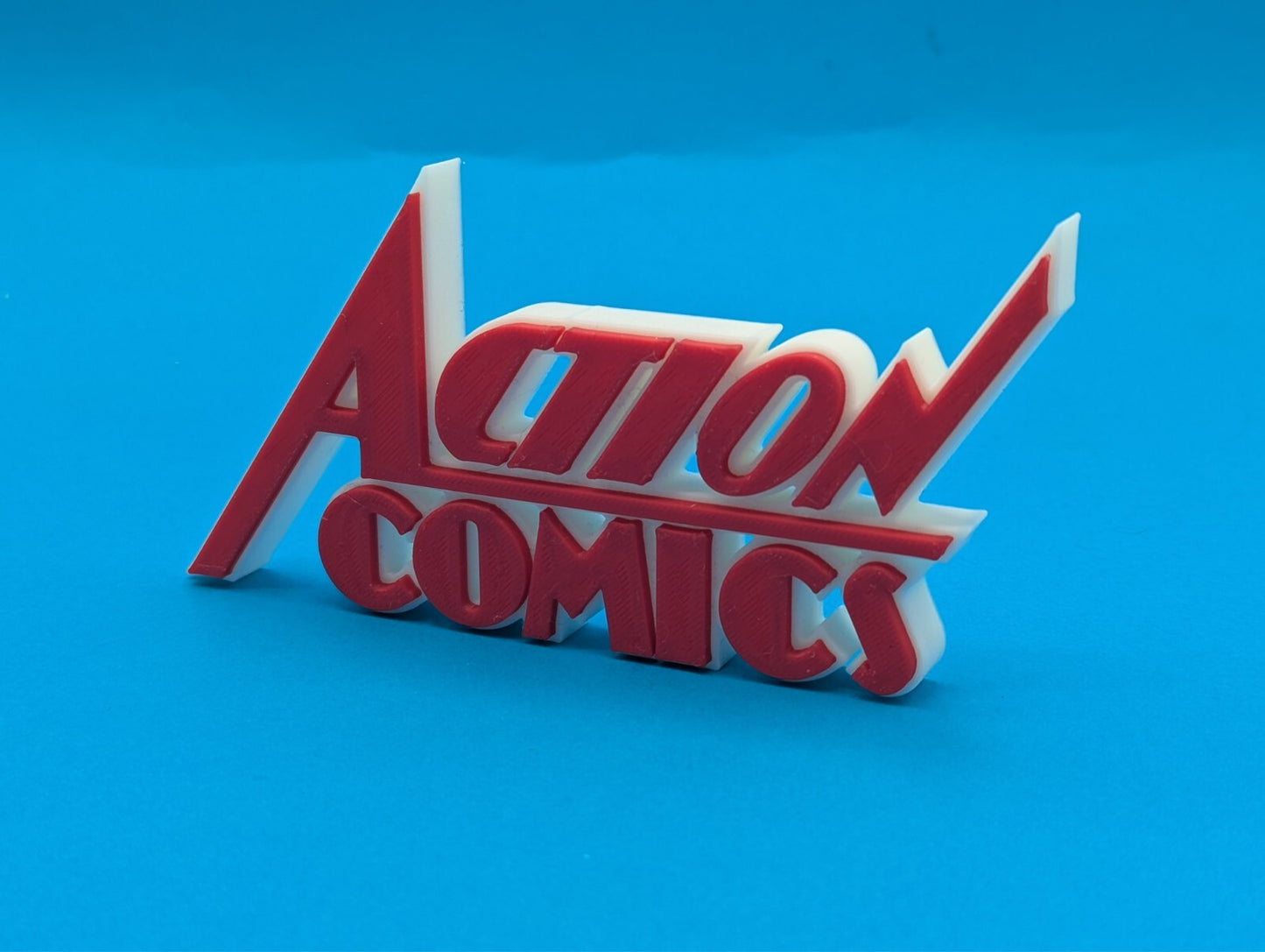 Action comics - 3D printed logo for desk or wall mount. 250mm wide