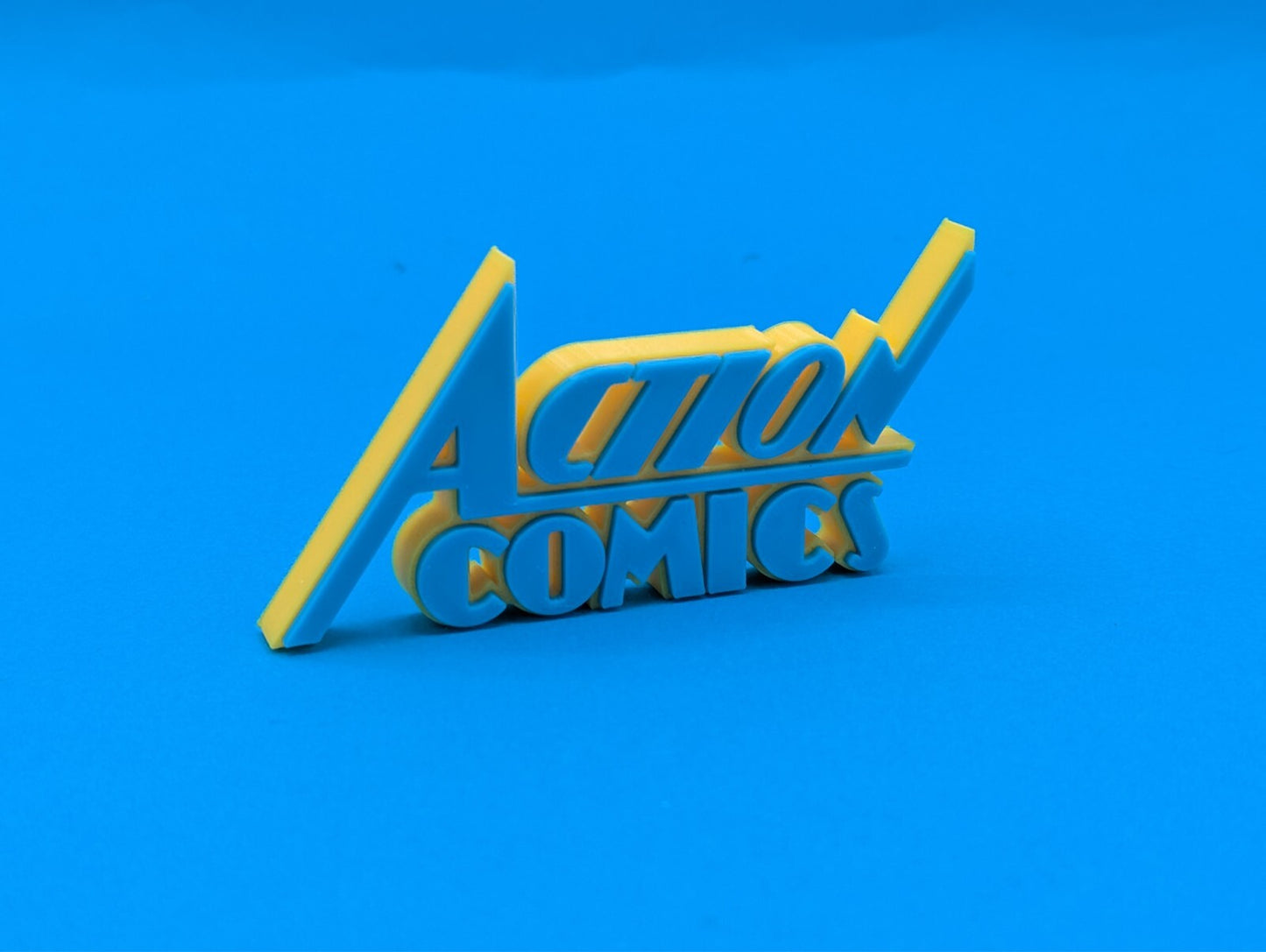 Action comics - 3D printed logo for desk or wall mount. 250mm wide