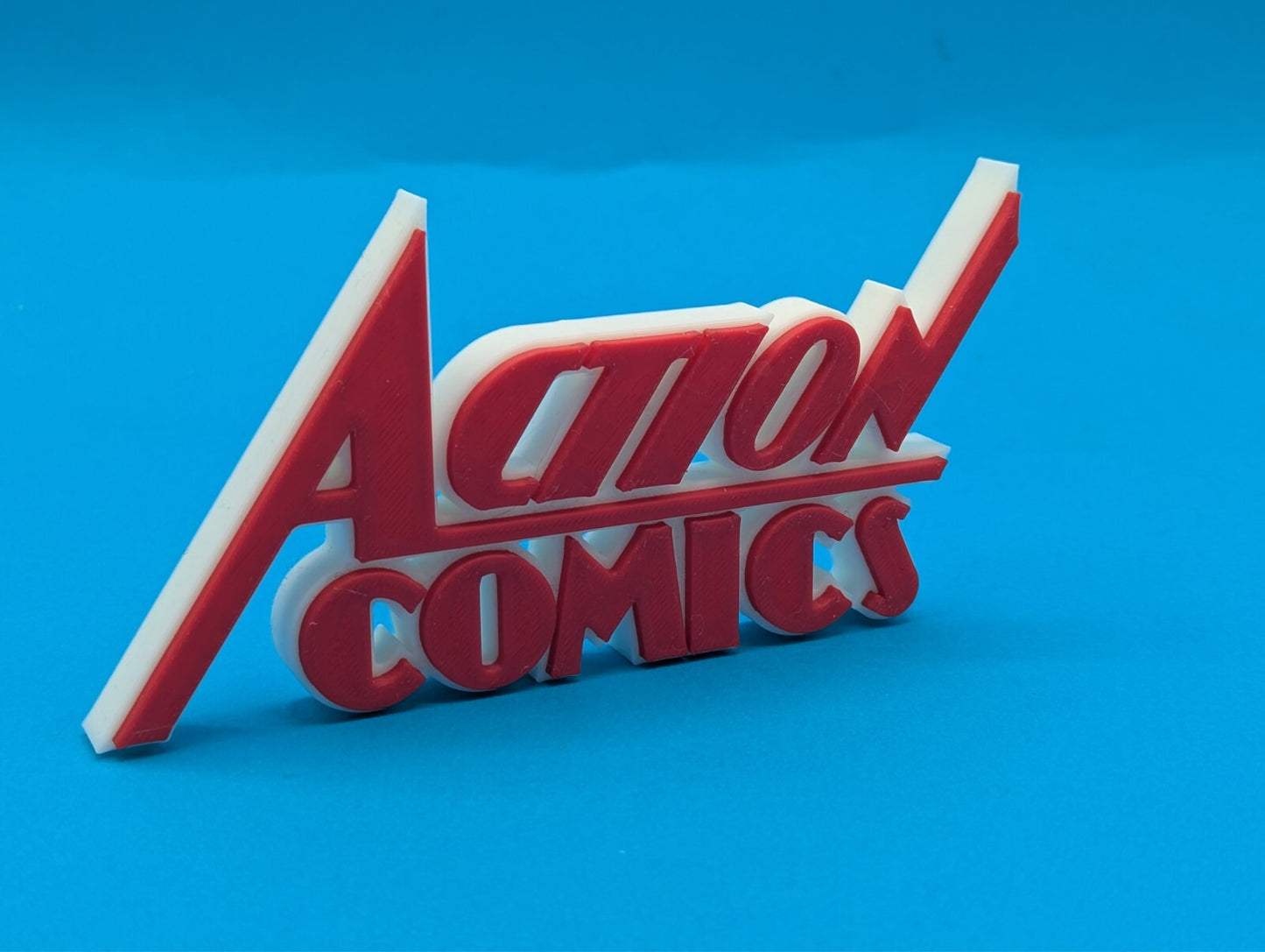 Action comics - 3D printed logo for desk or wall mount. 250mm wide