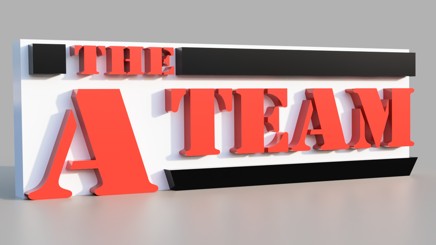 3D sign with 'THE A TEAM' text on a gray background