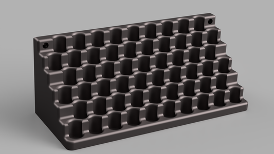 Black honeycomb-like structure on a gray background