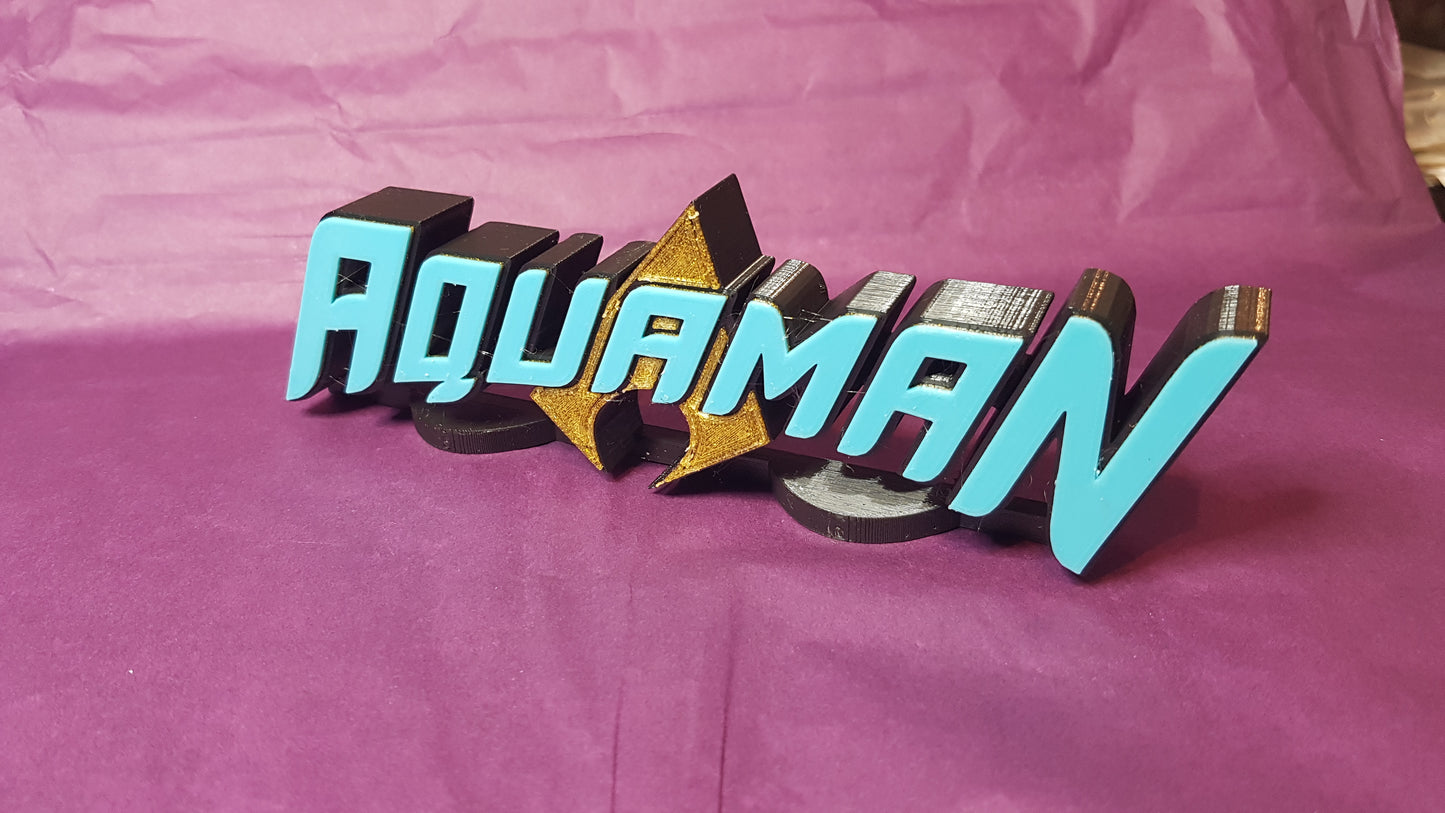 Aquaman - 3D printed logo, desk or wall mounted.