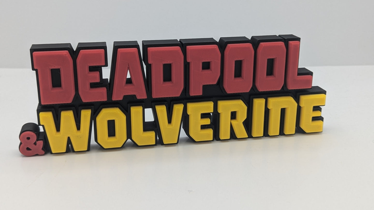 3D lettered sign with 'DEADPOOL & WOLVERINE' on a white background