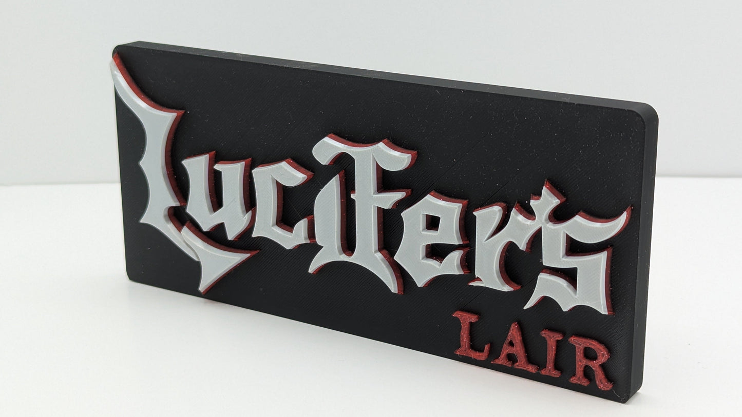 Black wallet with 'Lucifer's Lair' text on a white background