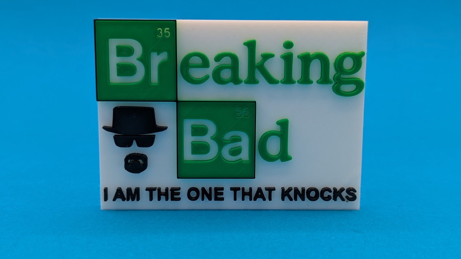 Breaking Bad-themed decorative tile with text on a blue background
