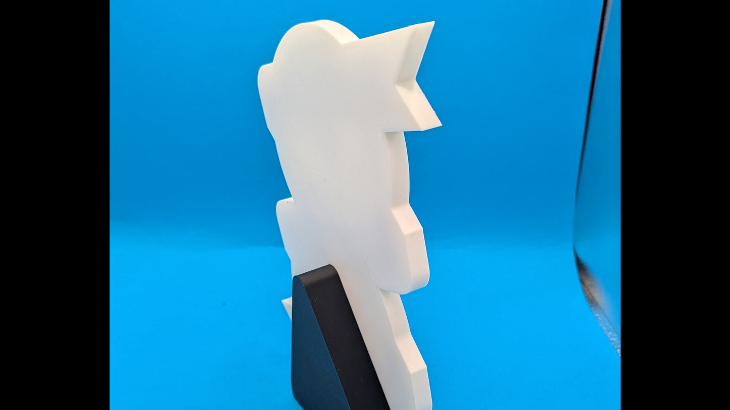 White and black abstract sculpture on a blue background