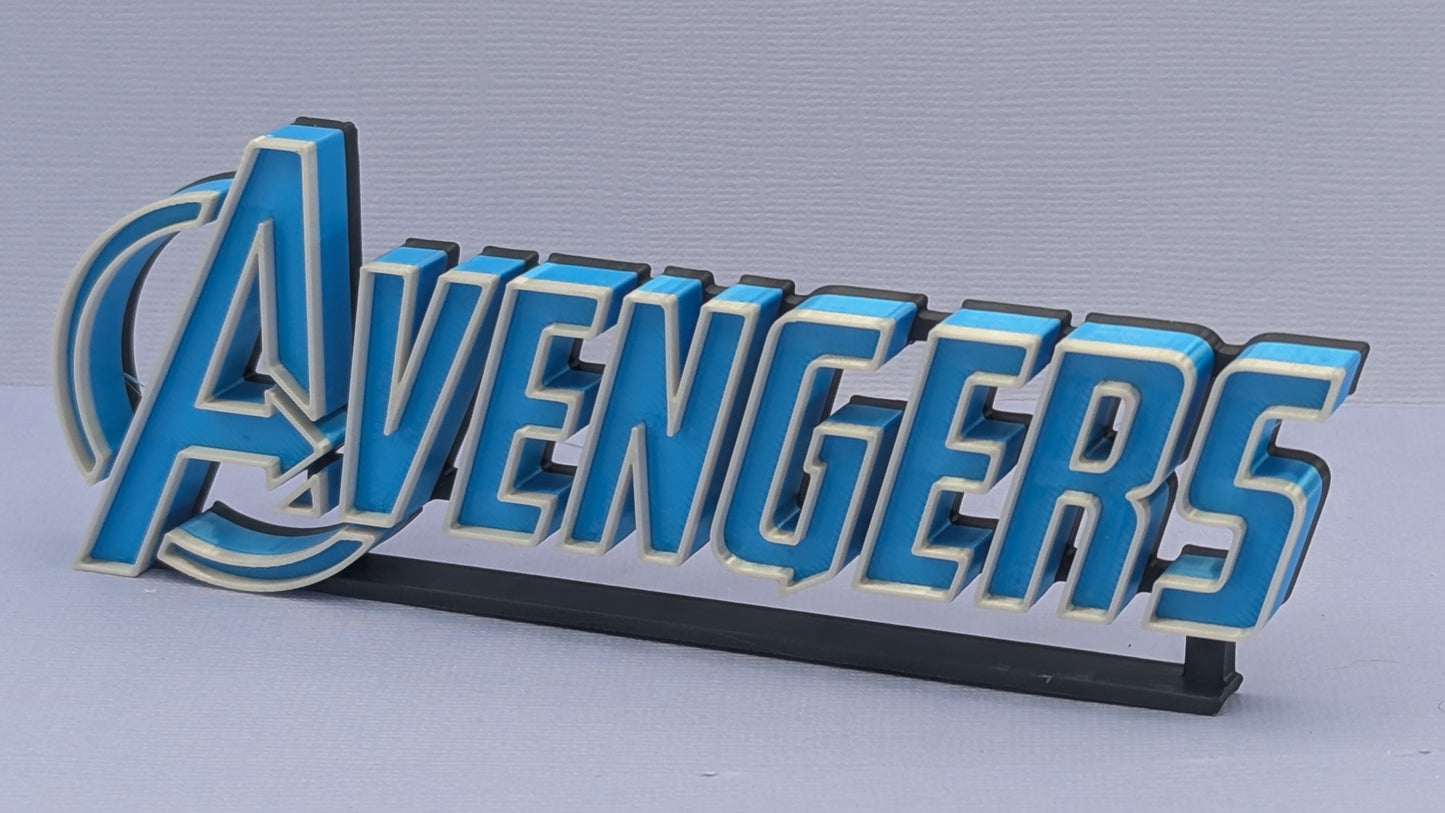 Avengers logo on a gray background