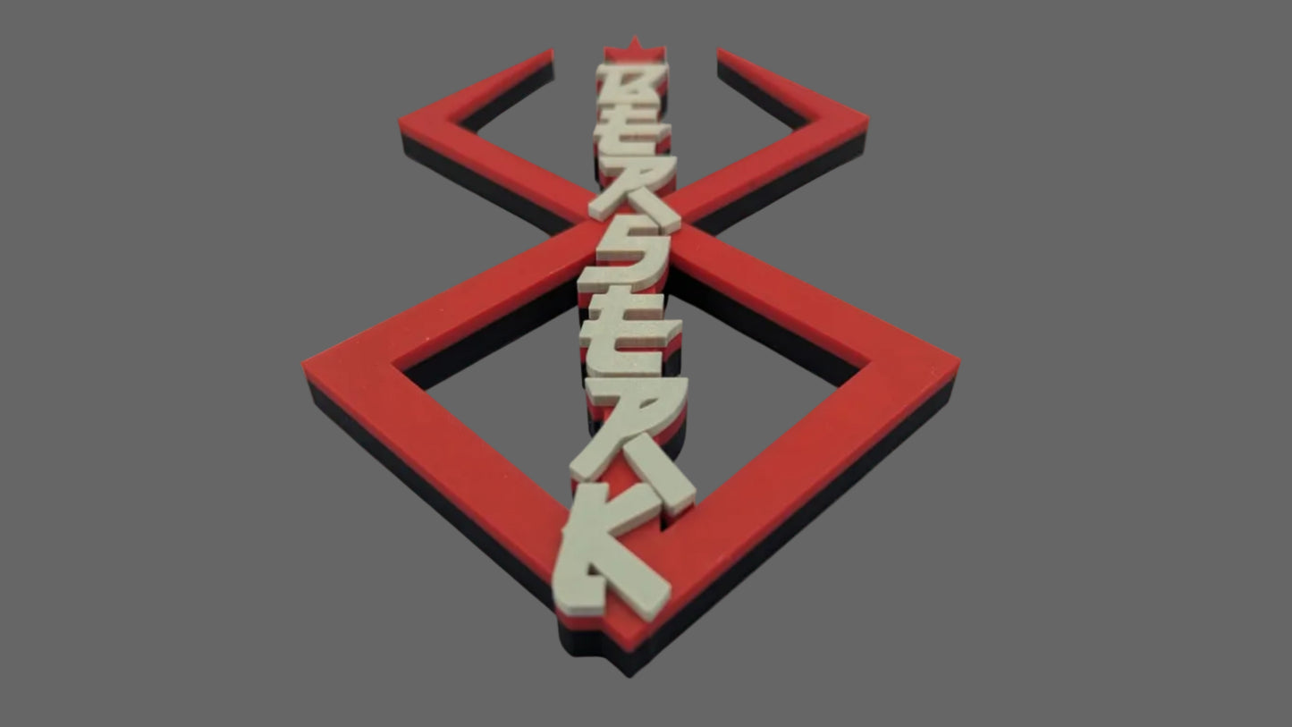 3D logo with red and black design on a gray background
