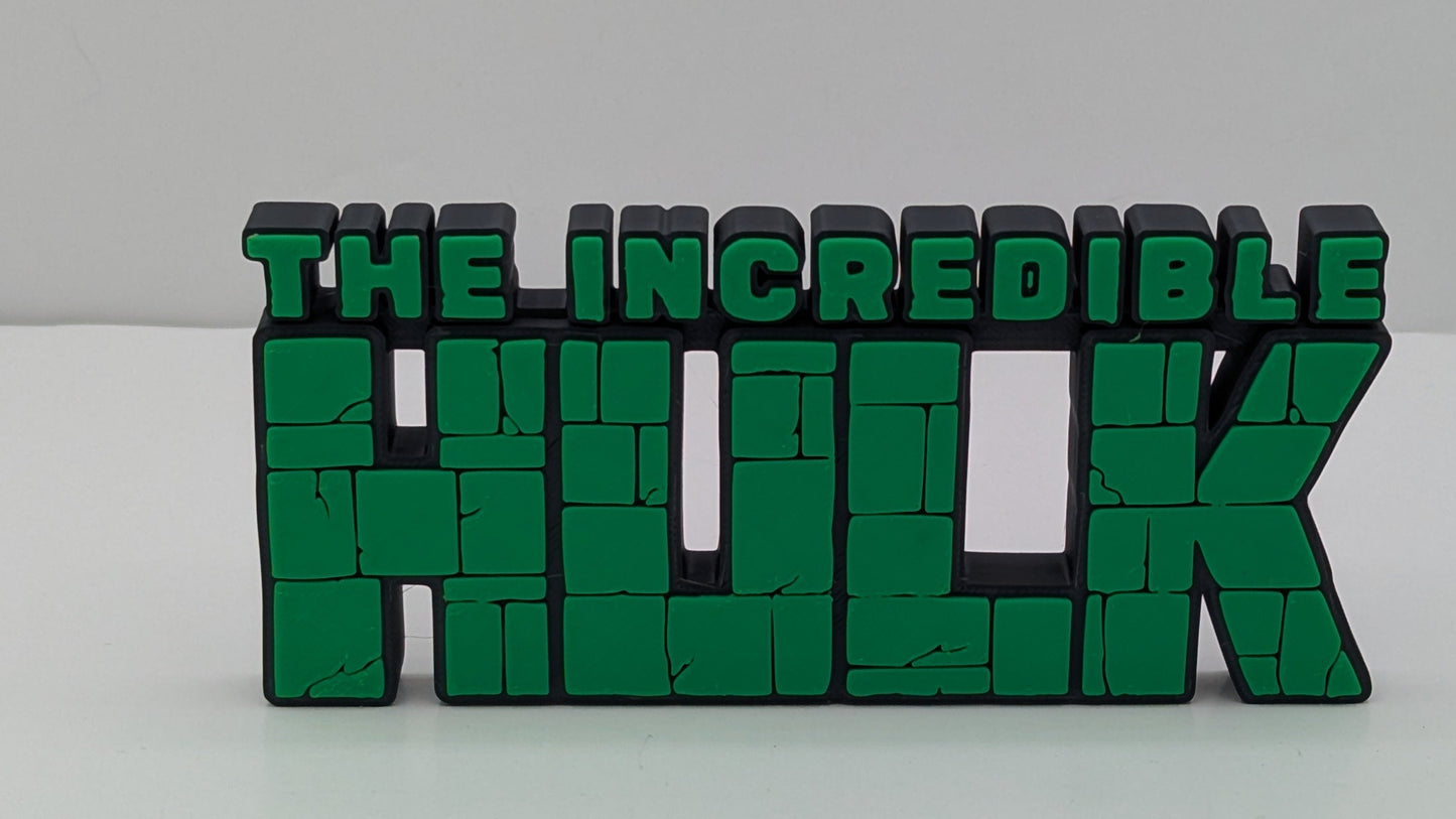 Decorative sign with 'The Incredible Hulk' text on a white background