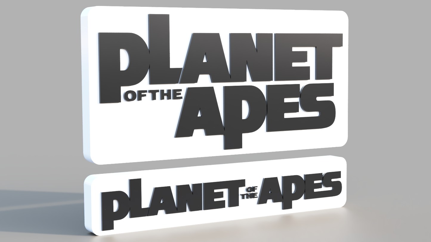 Planet of the Apes logo on a gray background