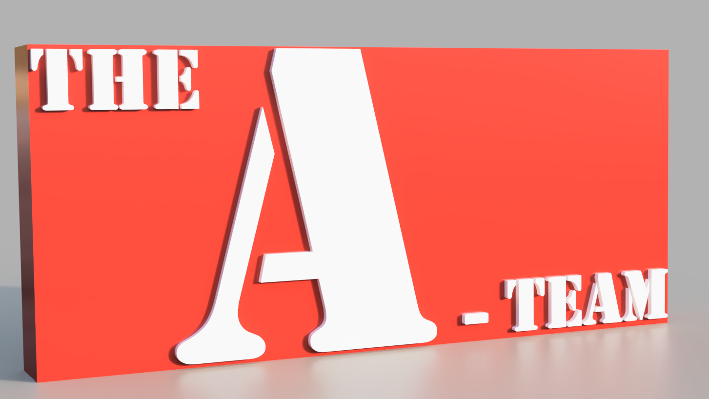 Decorative sign with 'THE A-TEAM' text on a red background